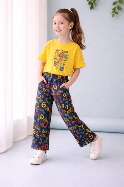 YELLOW SUIT WITH PRINTED TOUSER