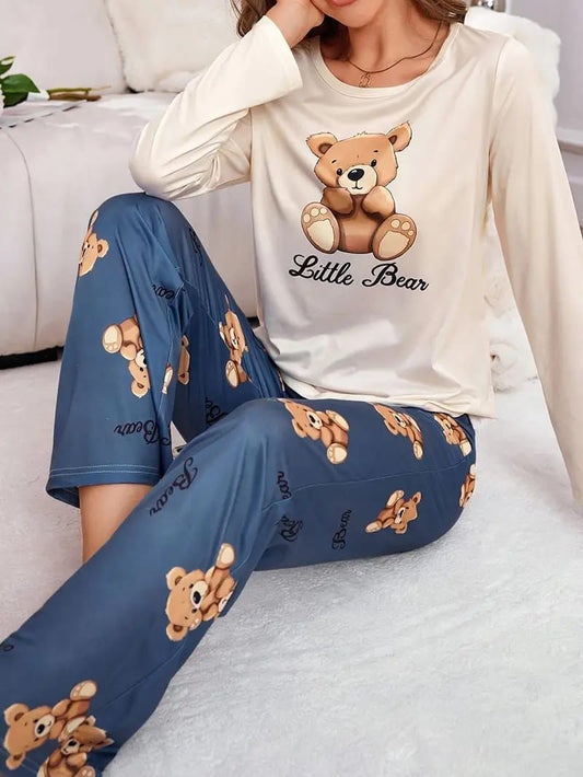 Teddy Bear Printed Night Suit (Full Sleeves)