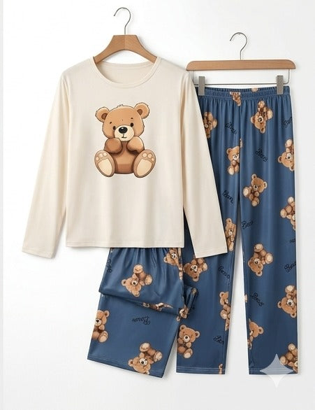 Teddy Bear Printed Night Suit (Full Sleeves)