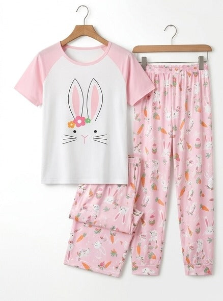 Pink Cute Bunny Printed Night wear
