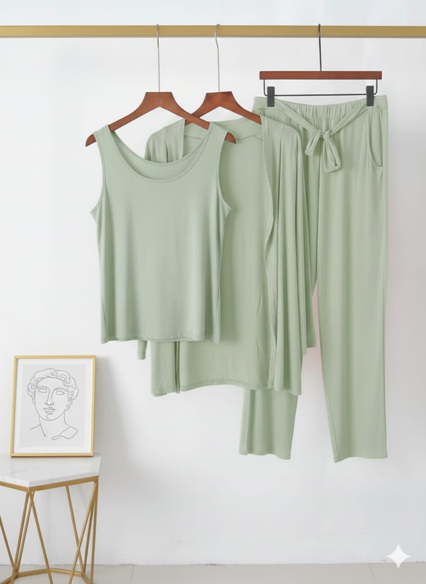 3 Pieces Long Sleeve Women Night Suit PJ Set