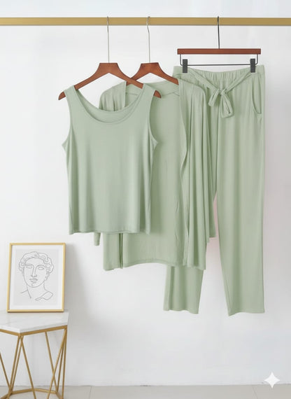 3 Pieces Long Sleeve Women Night Suit PJ Set