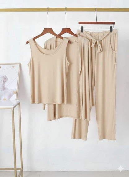 3 Pieces Long Sleeve Women Night Suit PJ Set