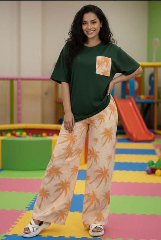 Palm Breeze Pajama Set – Dark Green