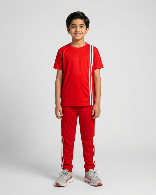 Elite Stripe Kids Tracksuit – Red